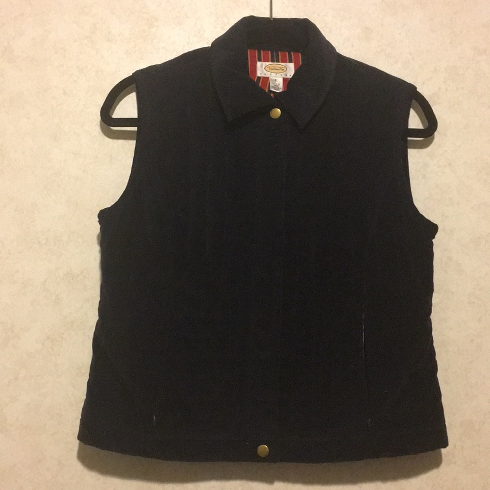 Talbots navy patched zipper button pocket vest